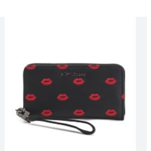 Betsey Johnson Black Wallet wristlet with Red Lip Pattern